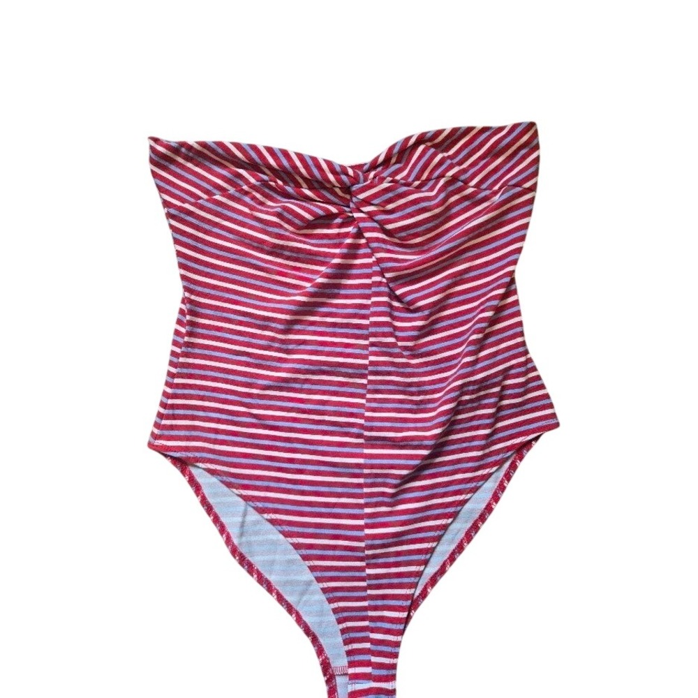 Forever 21 Red White Blue Striped Twist Front Sleeveless Bodysuit Medium